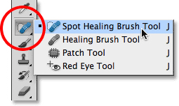 select spot healing brush tool