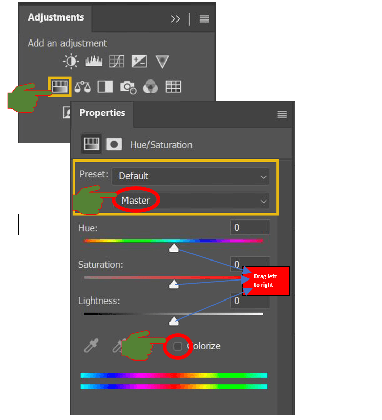 To increase or decrease lightness, drag the Slider for Lightness or put a value ranging from ‑100 to +100.