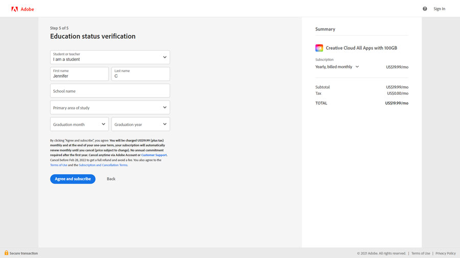 adobe creative cloud student verification